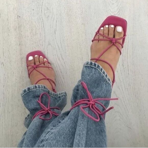 Zara Hot Pink Collection Metall Leather Mid-Heel Shoes Size 41 - Picture 1 of 7